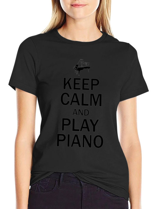 Camiseta Negra: Keep Calm y Play Piano