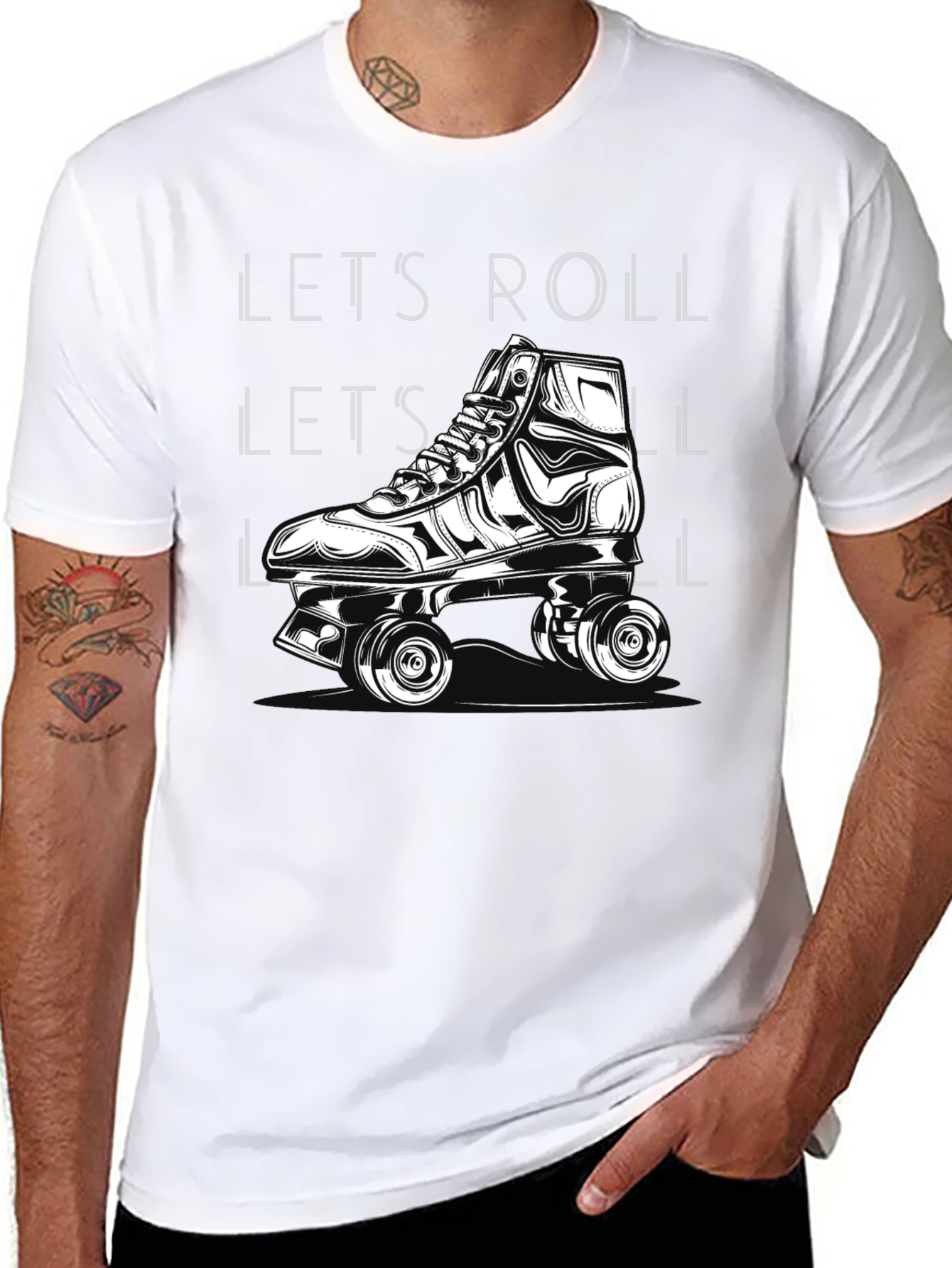 Camiseta Negra Lets Roll Patines Retro