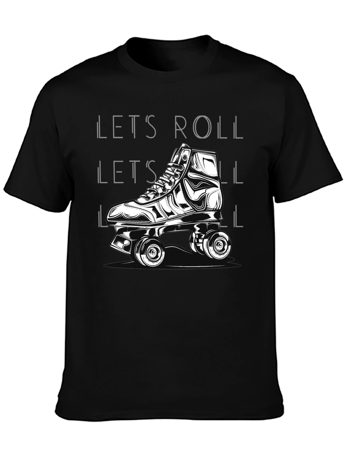 Camiseta Negra Lets Roll Patines Retro