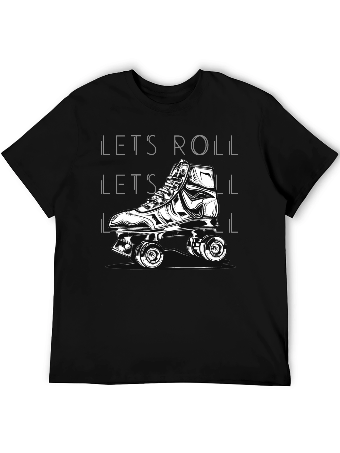 Camiseta Negra Lets Roll Patines Retro