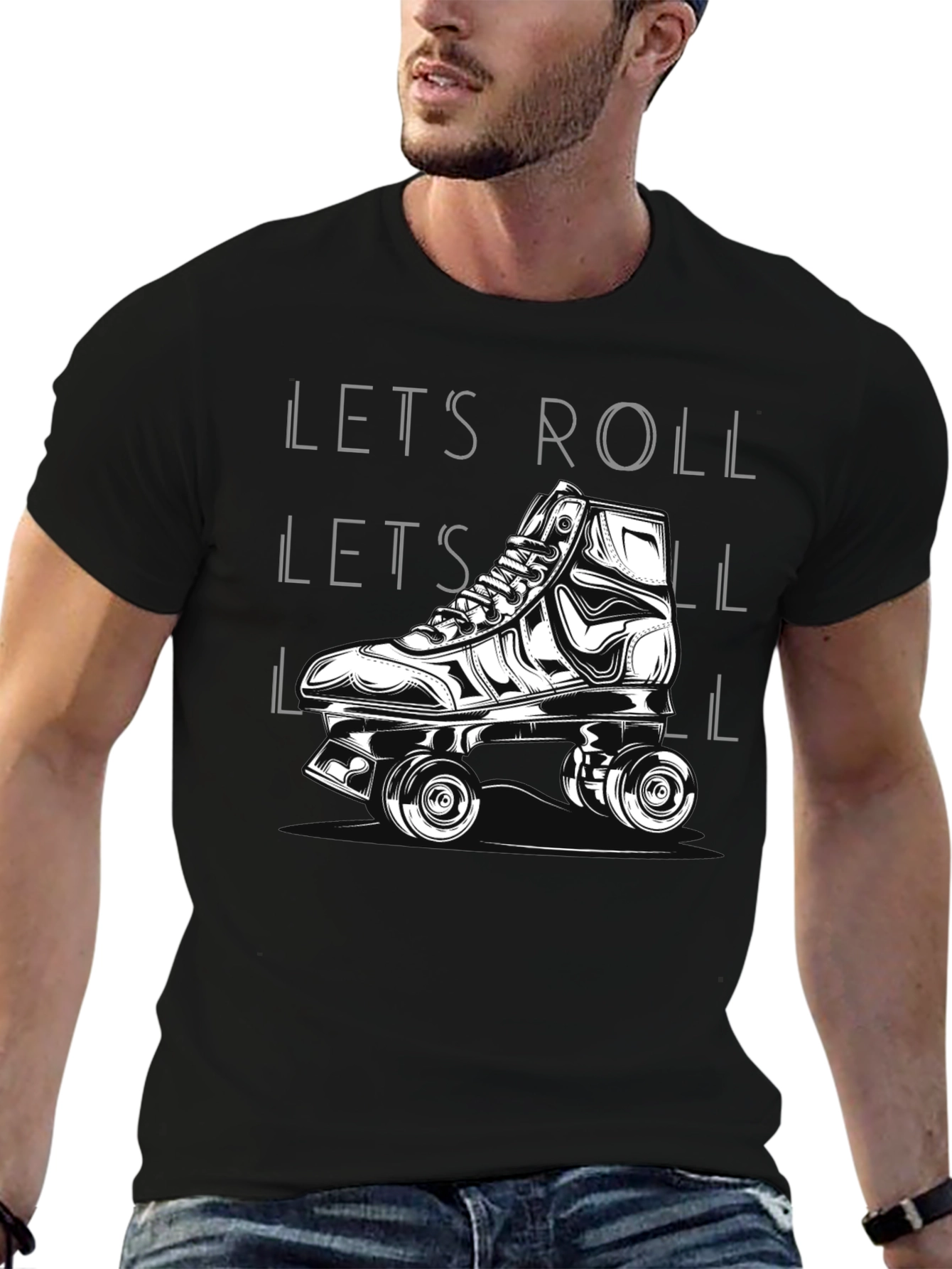 Camiseta Negra Lets Roll Patines Retro