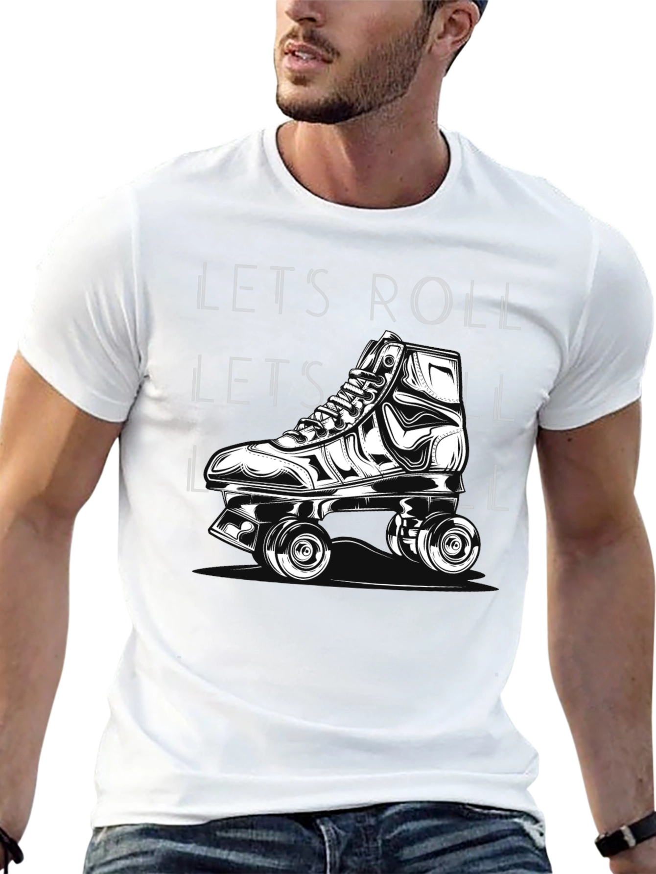 Camiseta Negra Lets Roll Patines Retro