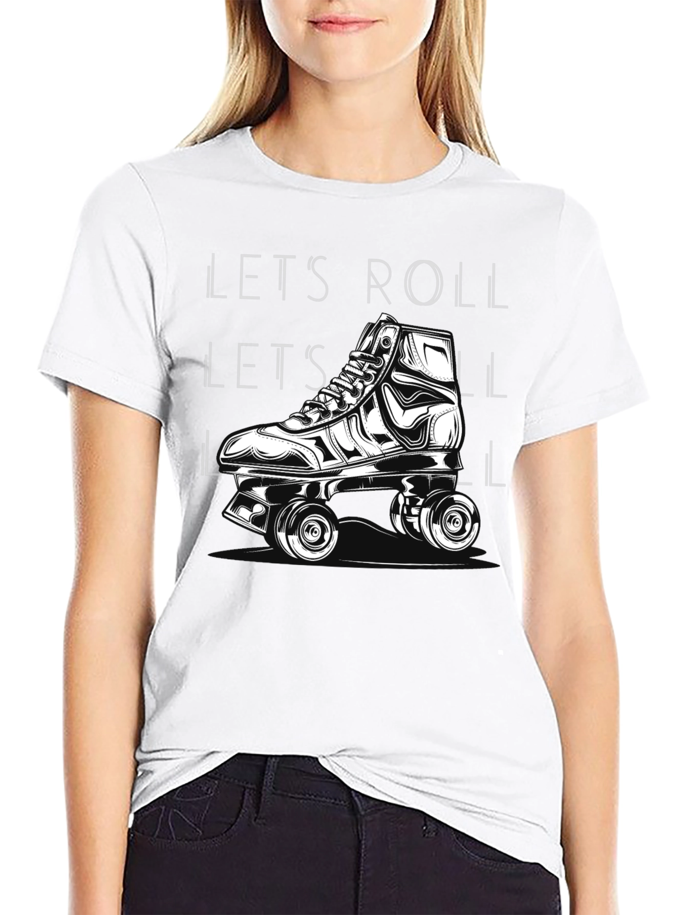 Camiseta Negra Lets Roll Patines Retro
