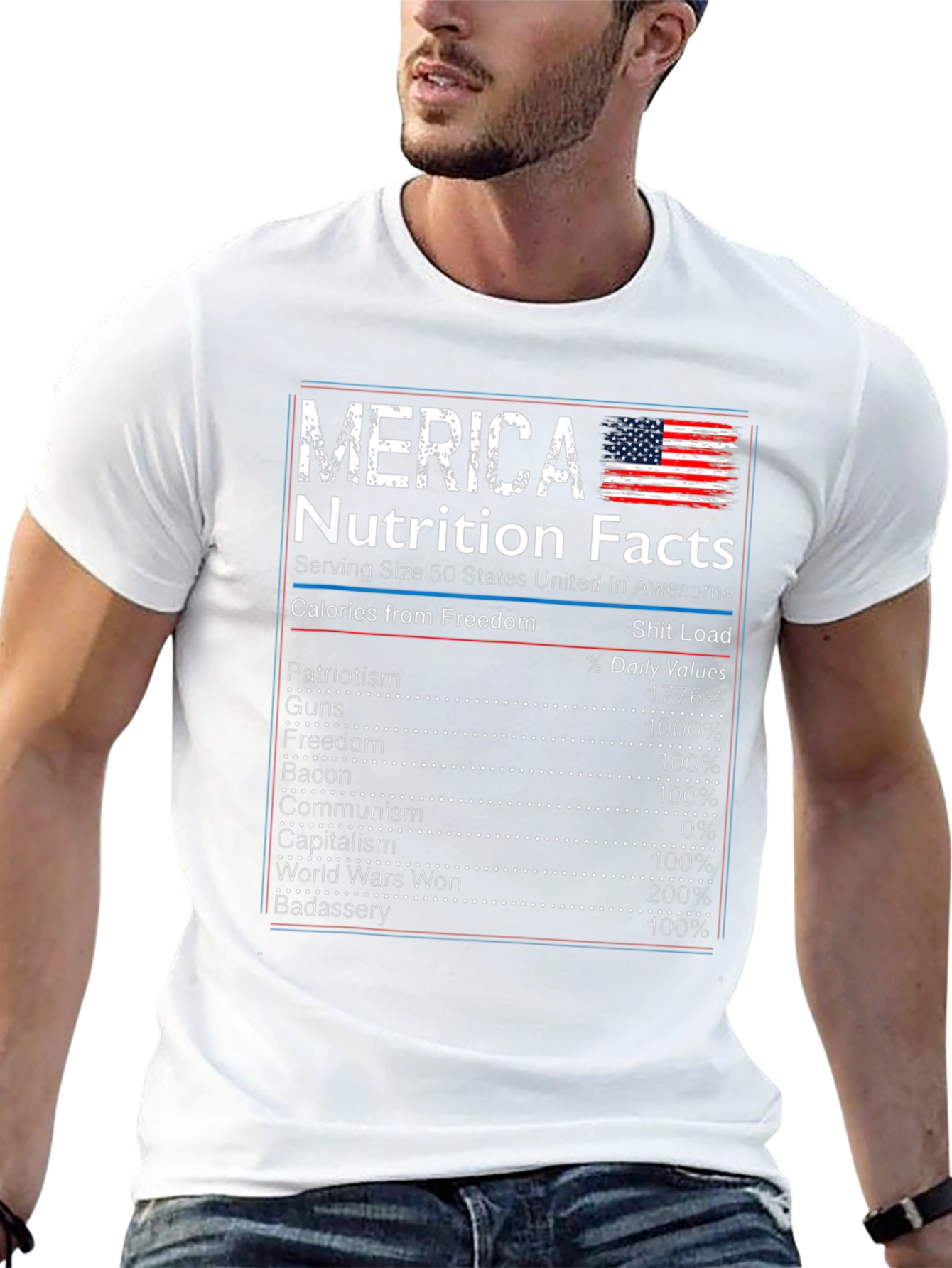 Camiseta Merica con Datos Nutricionales Patrióticos