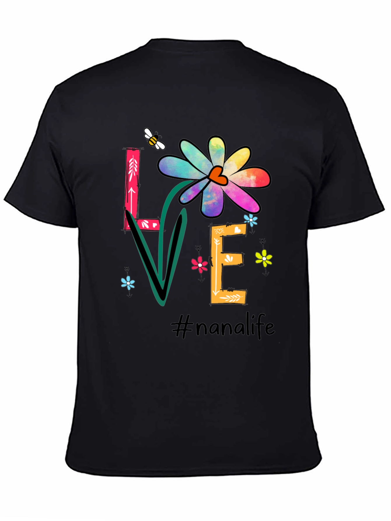 Camiseta Negra Diseño Floral #nanalife
