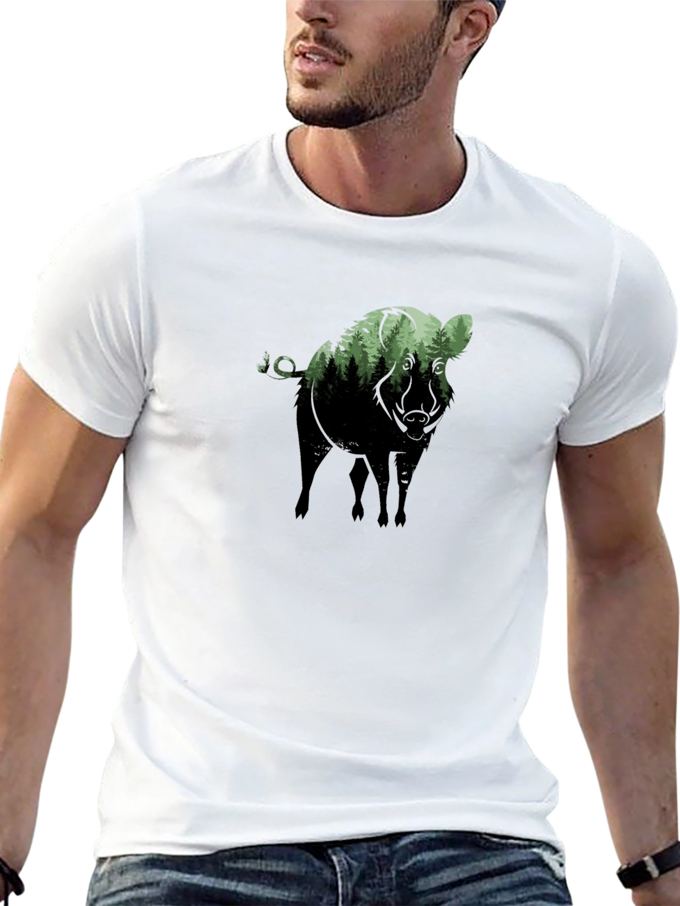 Camiseta Negra con Diseño de Jabalí Bosque