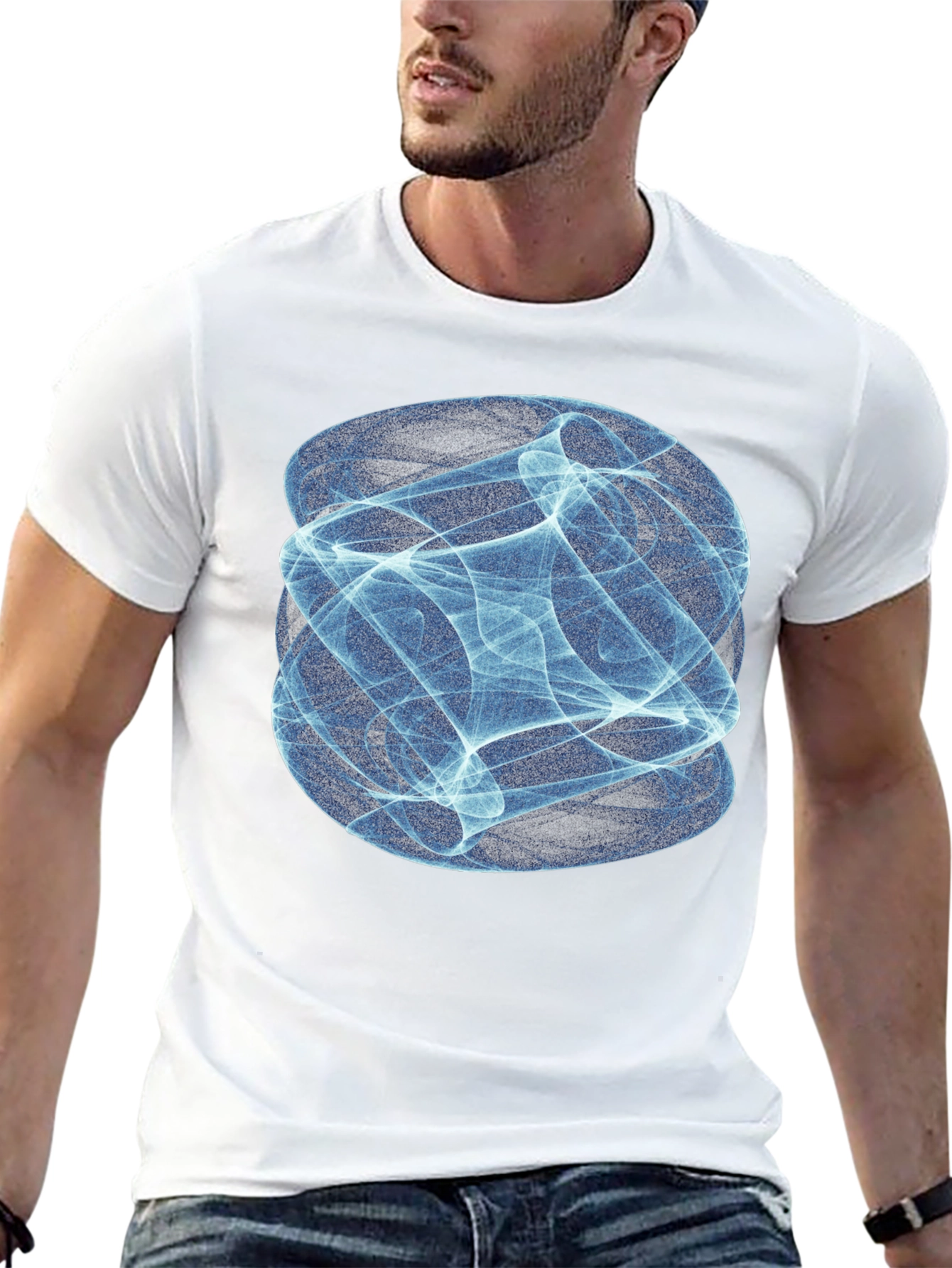 Camiseta Negra con Diseño Abstracto Azul