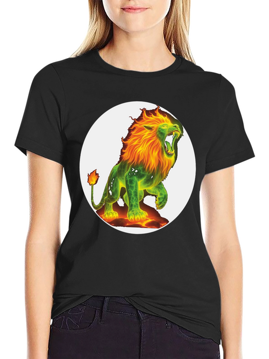 Camiseta Negra con León de Fuego Único