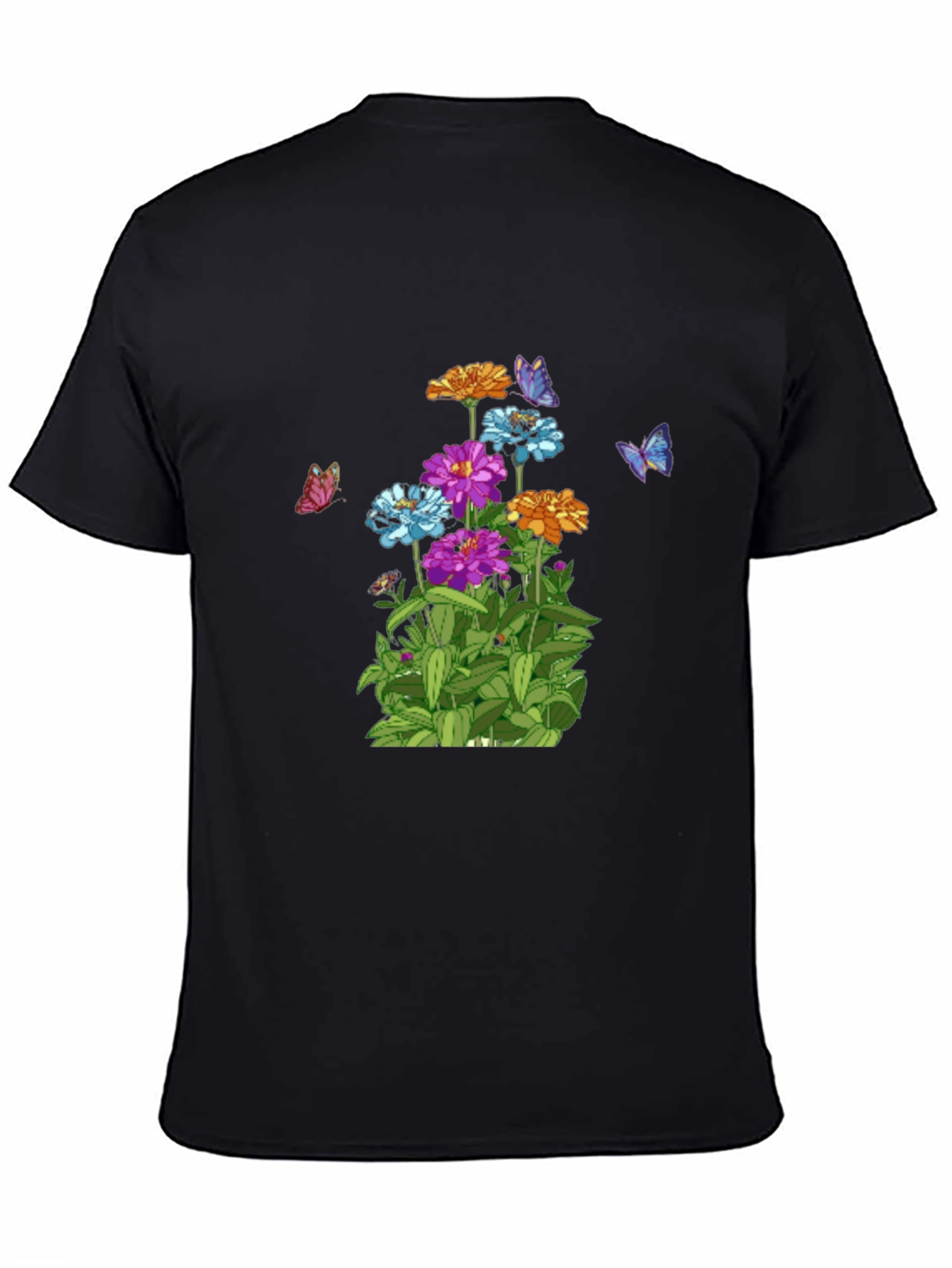 Camiseta Negra con Flores y Mariposas