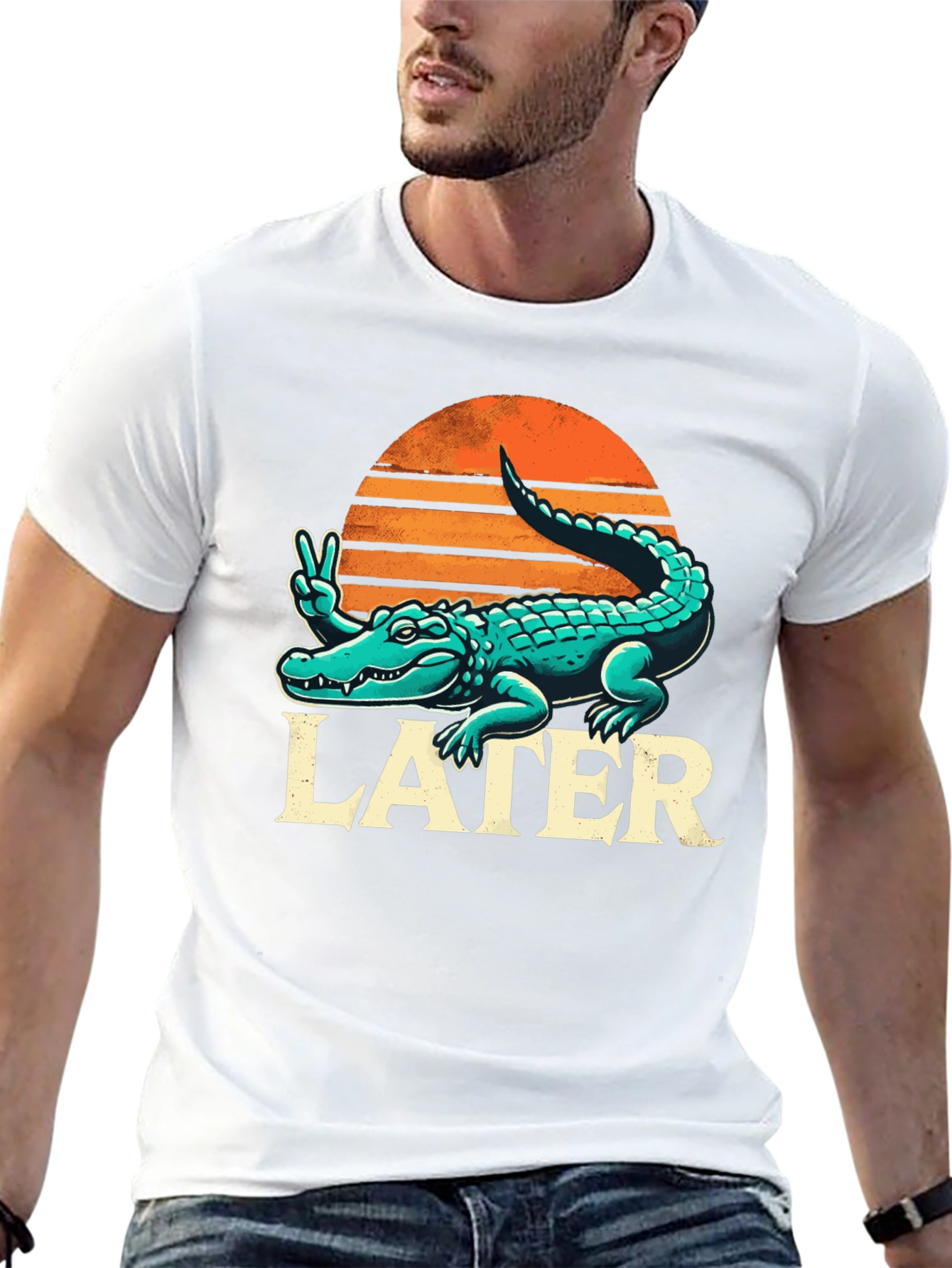 Camiseta Negra Cocodrilo Later Atardecer Divertida