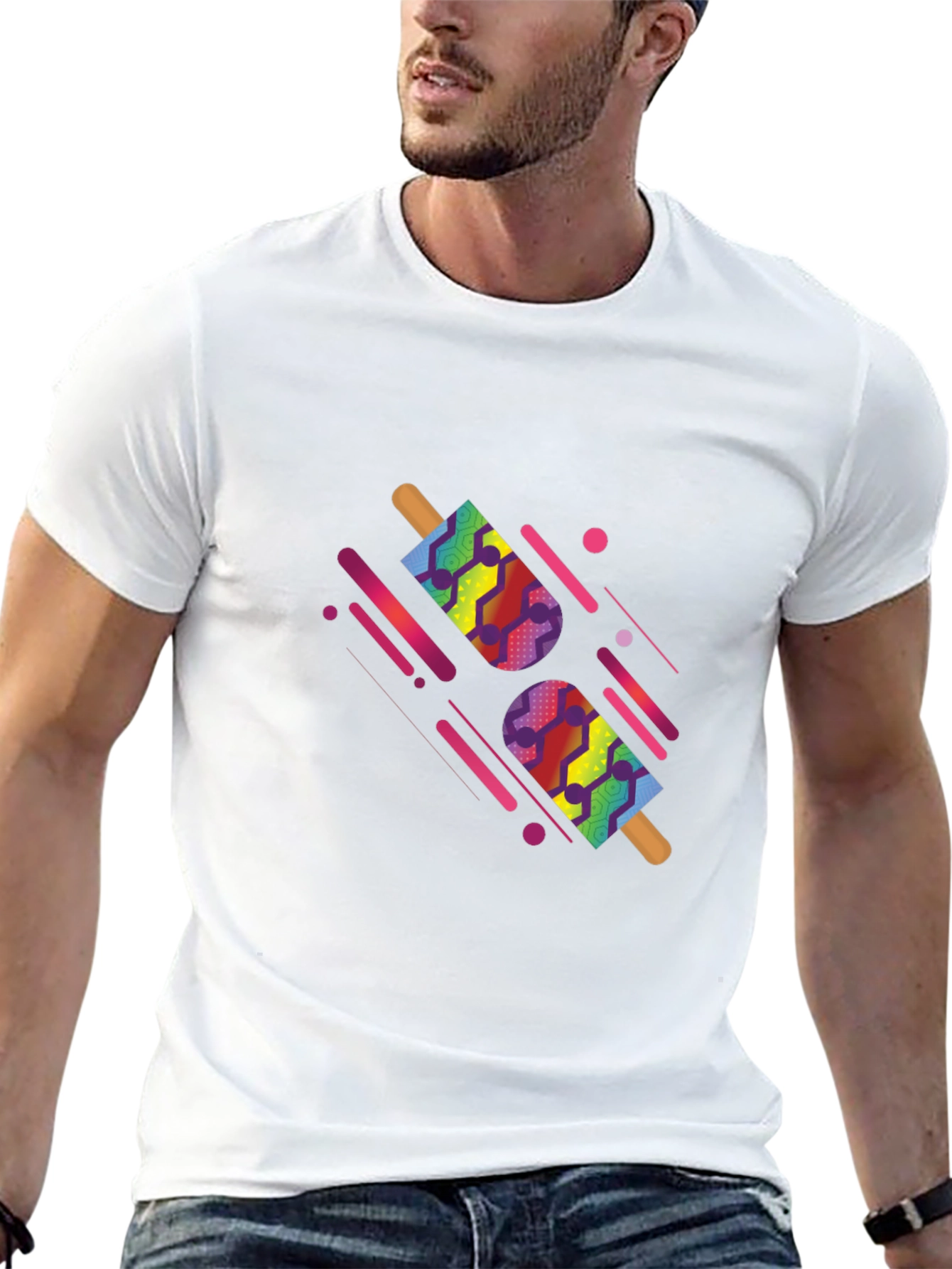 Camiseta Negra con Diseño de Paletas Abstractas