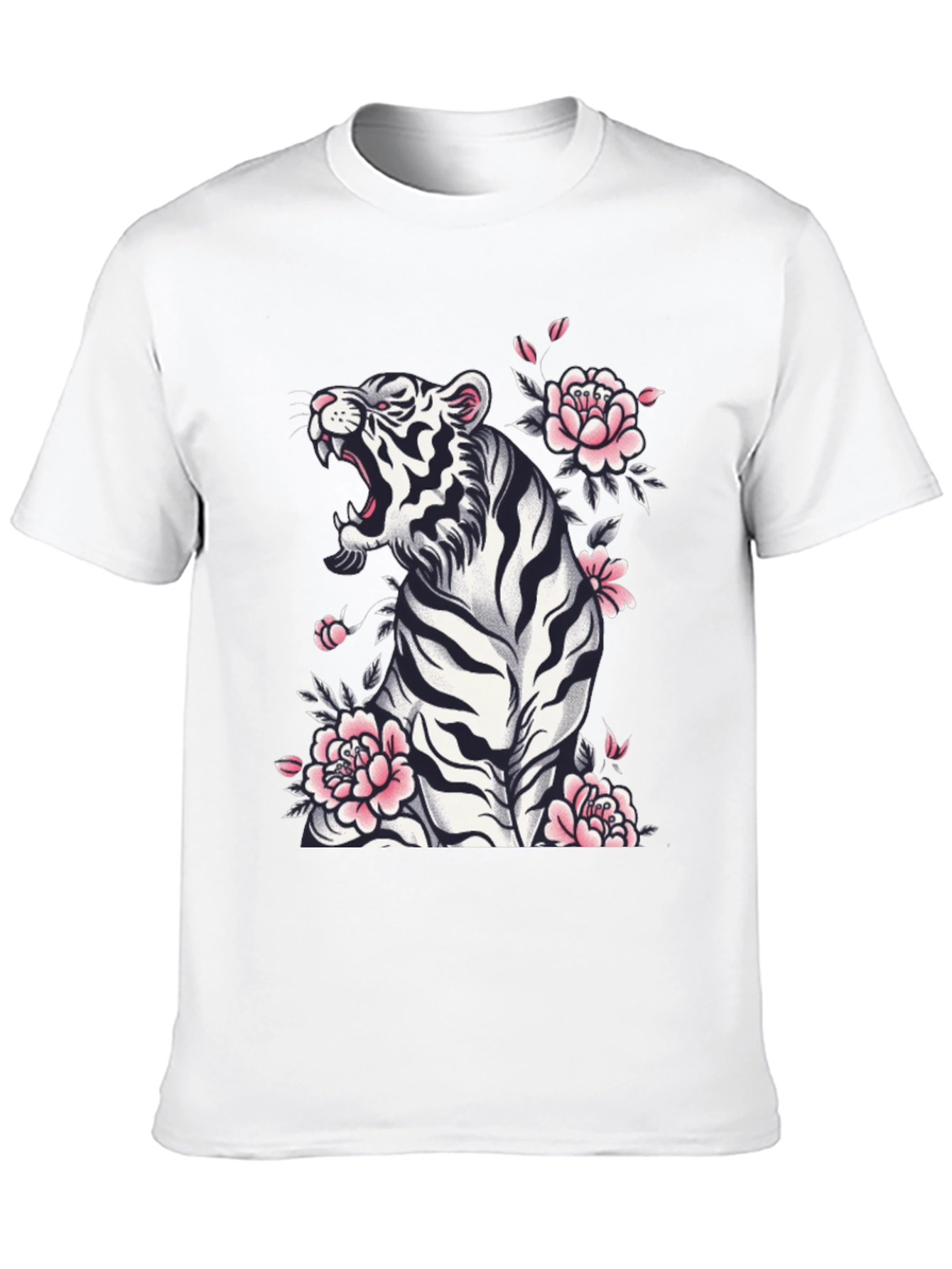 Camiseta Negra Tigre Floral Estilo Japonés