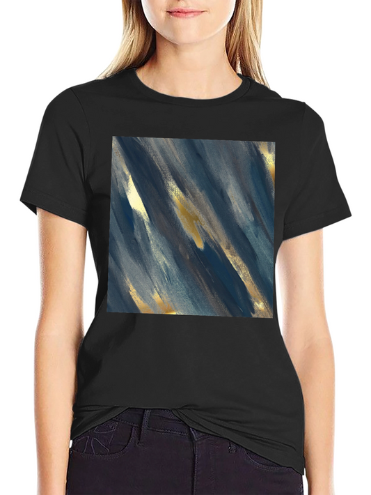 Camiseta Negra con Diseño Abstracto Azul y Dorado