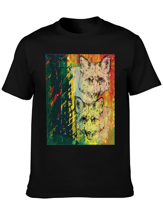 Camiseta Negra con Diseño de Zorros Abstractos