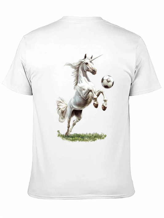 Camiseta Negra con Unicornio Jugando al Fútbol