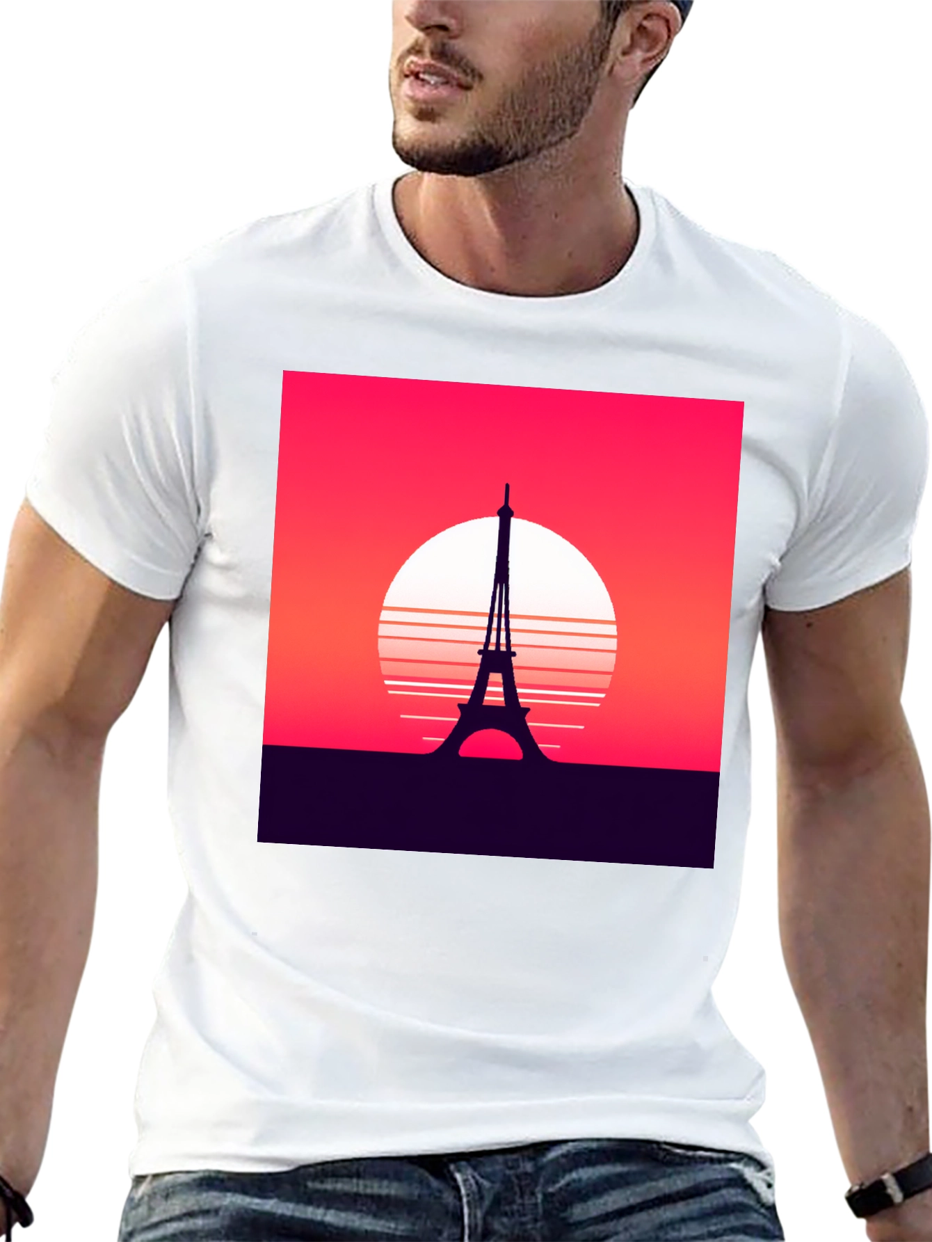 Camiseta Hombre Diseño Torre Eiffel Retro