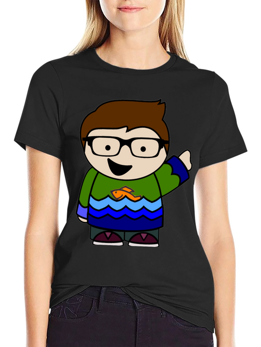 Camiseta Negra con Diseño Animado de Personaje Divertido
