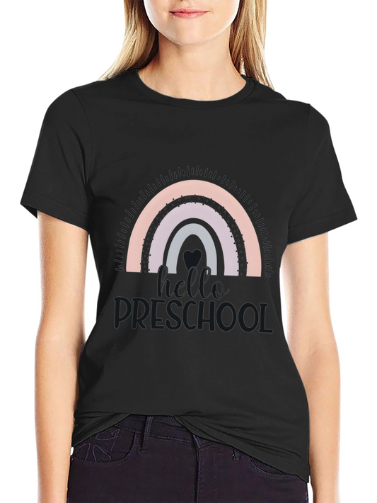 Camiseta Negra con Arcoíris para Profesora de Preescolar