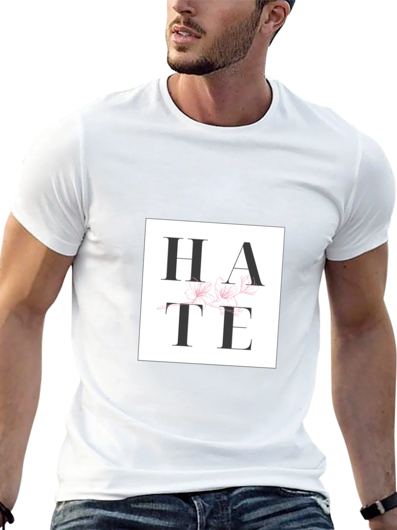 Camiseta Negra con Diseño HATE Floral
