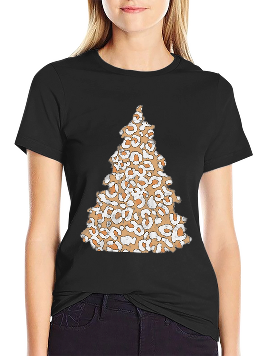 Camiseta Negra con Árbol Navideño de Leopardo