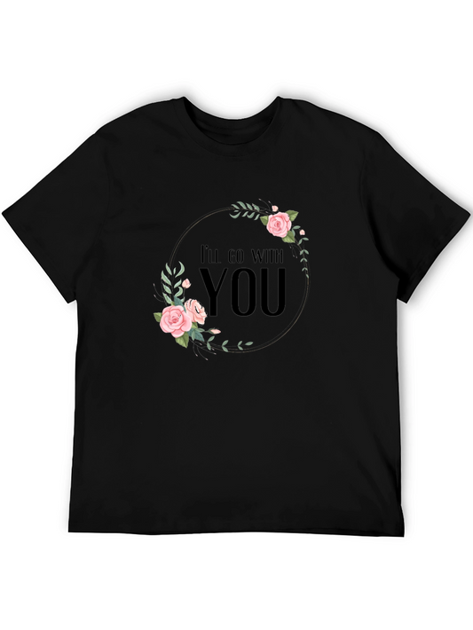 Camiseta Negra con Diseño Floral Romántico