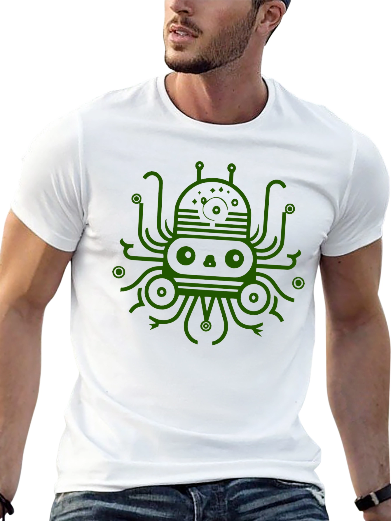 Camiseta Negra con Diseño Gráfico de Pulpo Alienígena