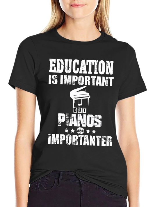 Camiseta Negra con Diseño de Piano para Amantes de la Música