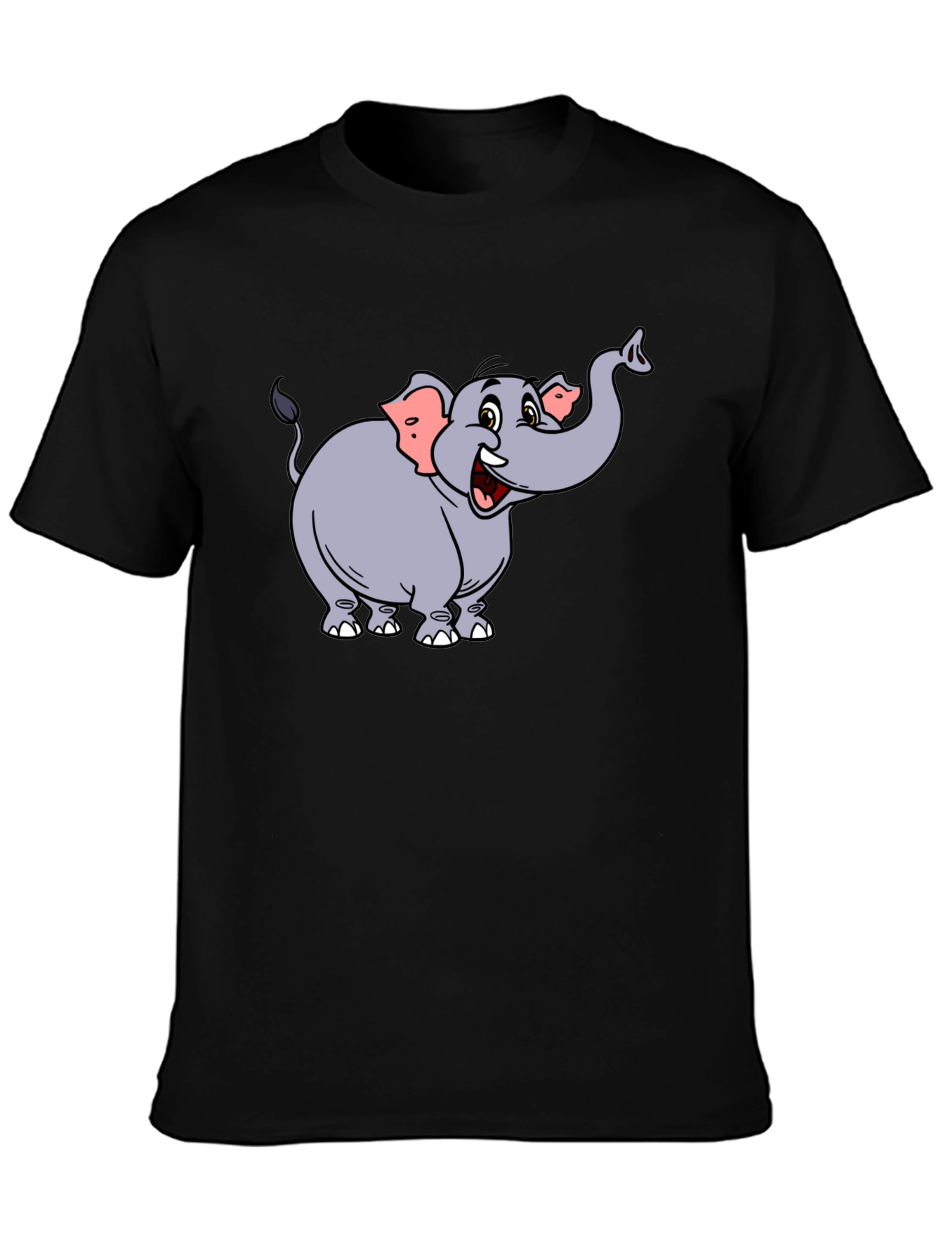 Camiseta Negra con Estampado de Elefante Animado