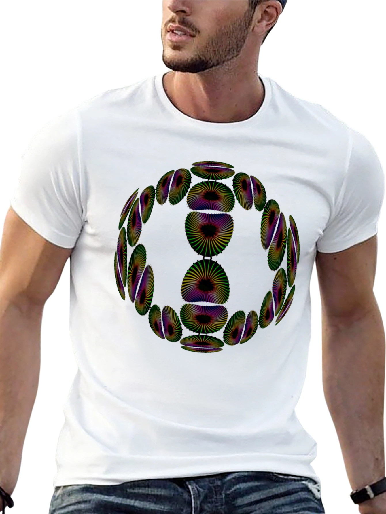 Camiseta Negra Diseño Geométrico Psicodélico