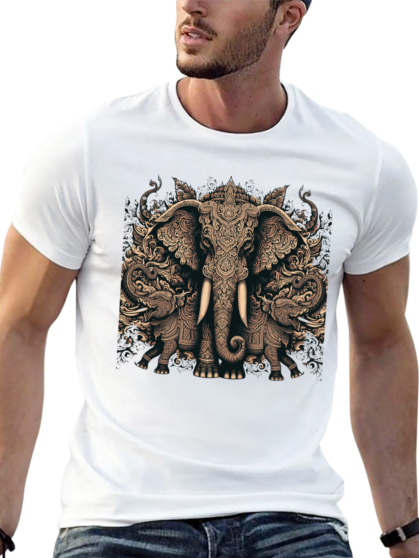 Camiseta Negra con Diseño de Elefante Tribal
