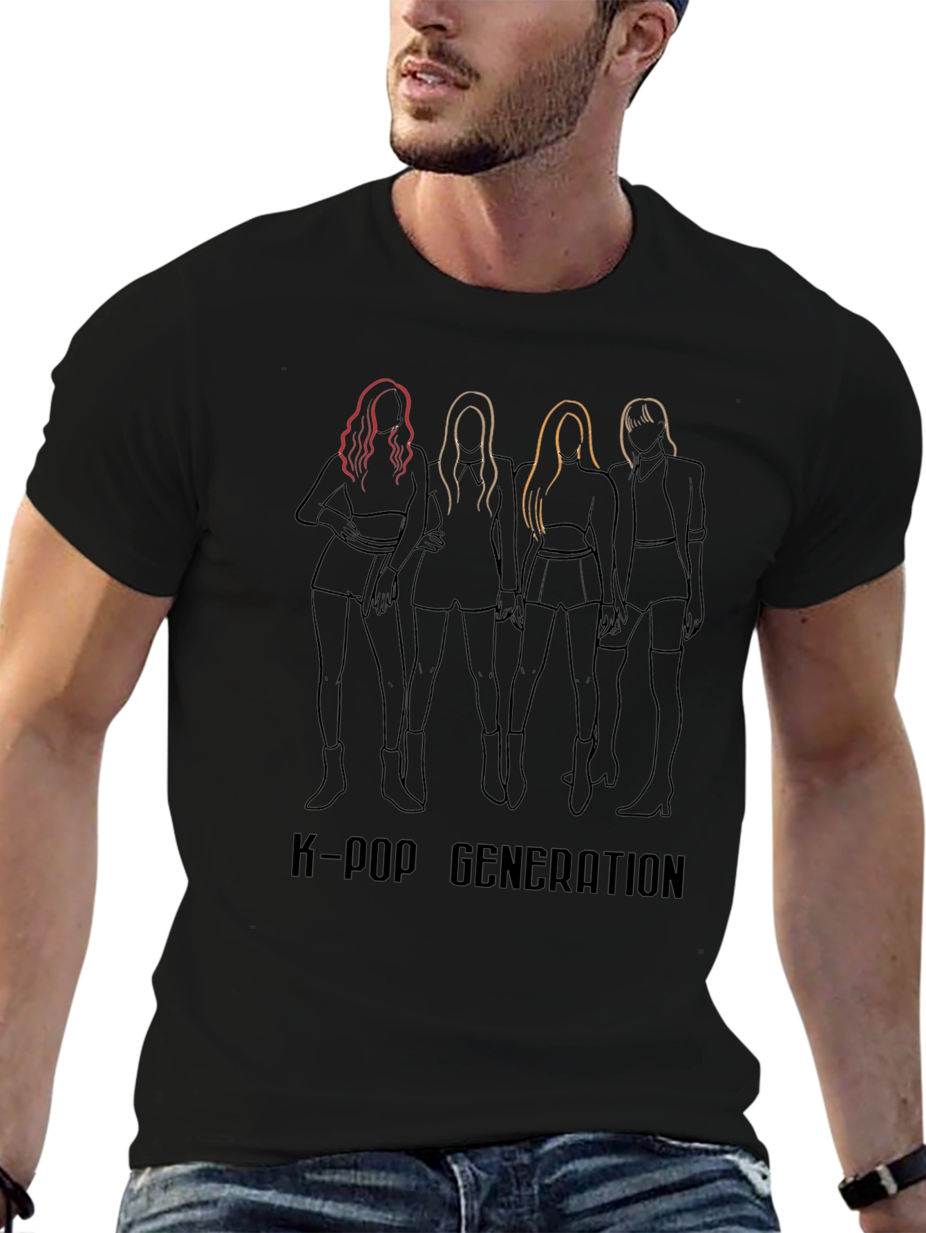 Camiseta Negra K-Pop Generation Estampada