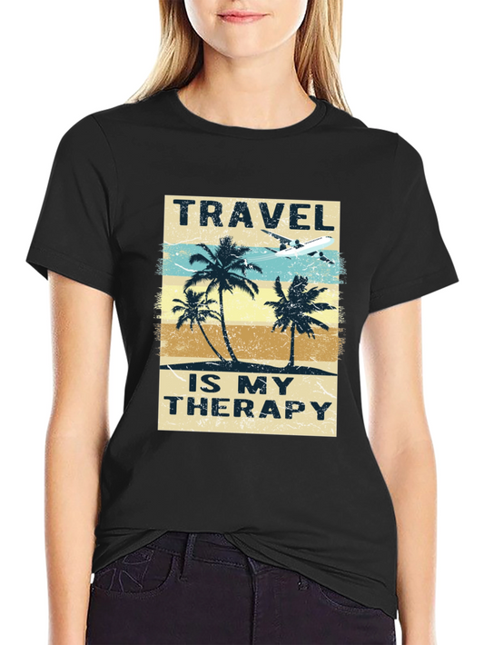 Camiseta Negra con Diseño de Viaje Terapia