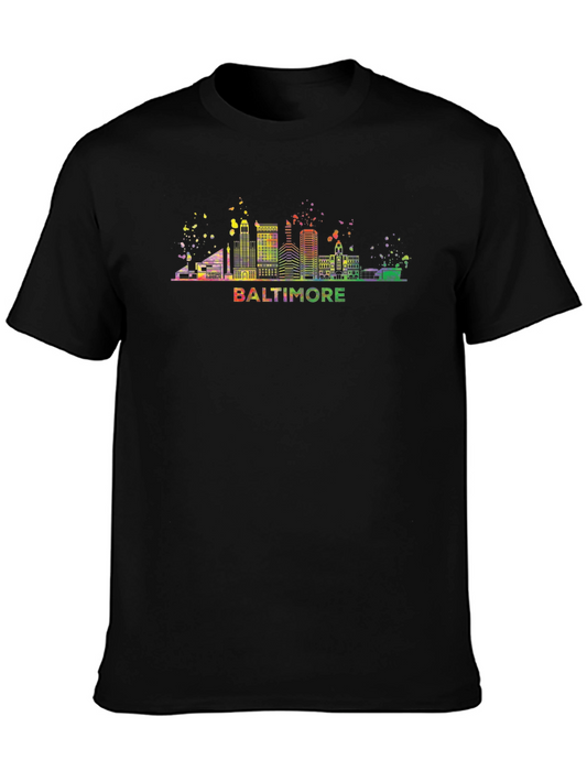 Camiseta Negra Baltimore Skyline Colorida