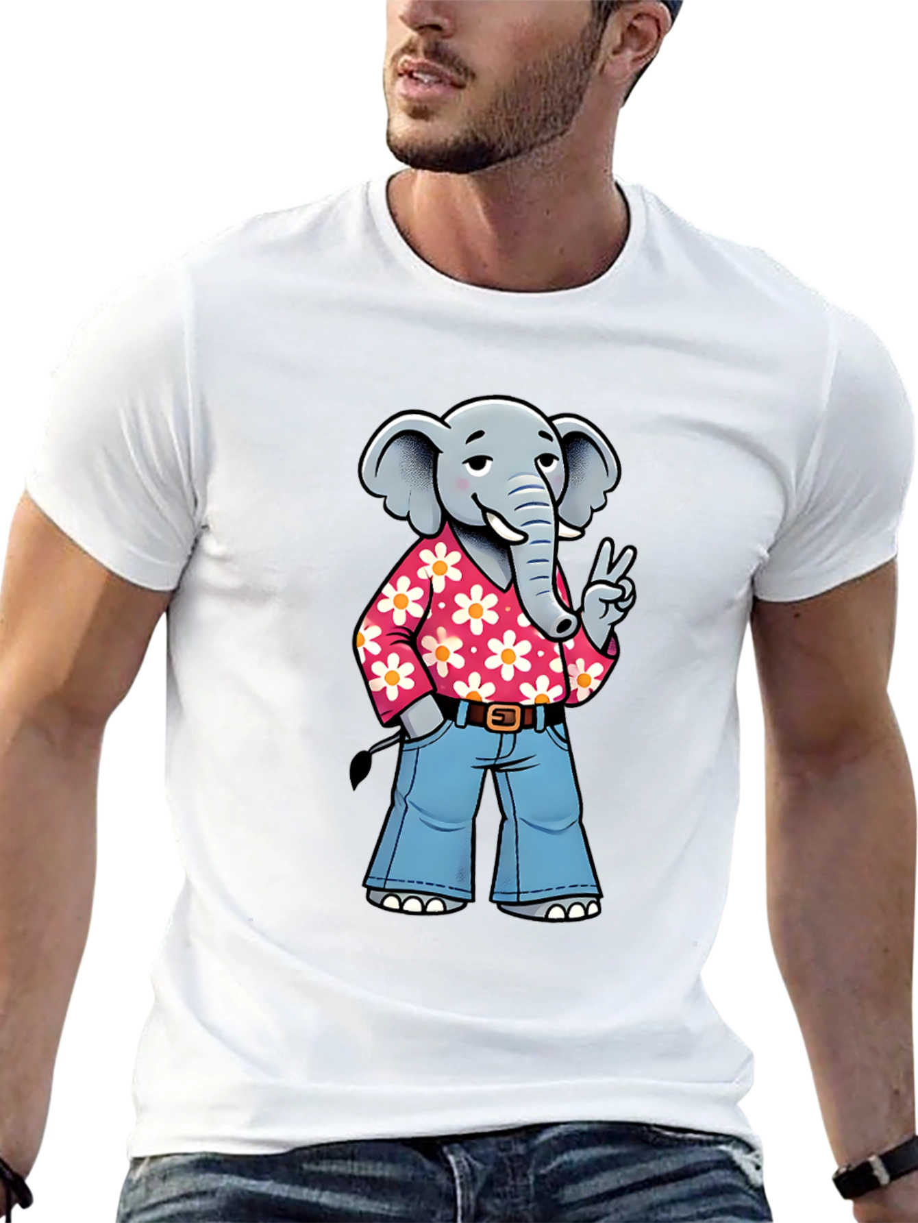 Camiseta Negra con Elefante Hippie
