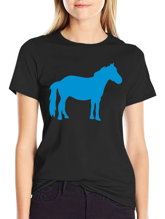 Camiseta Negra con Silueta de Caballo Azul
