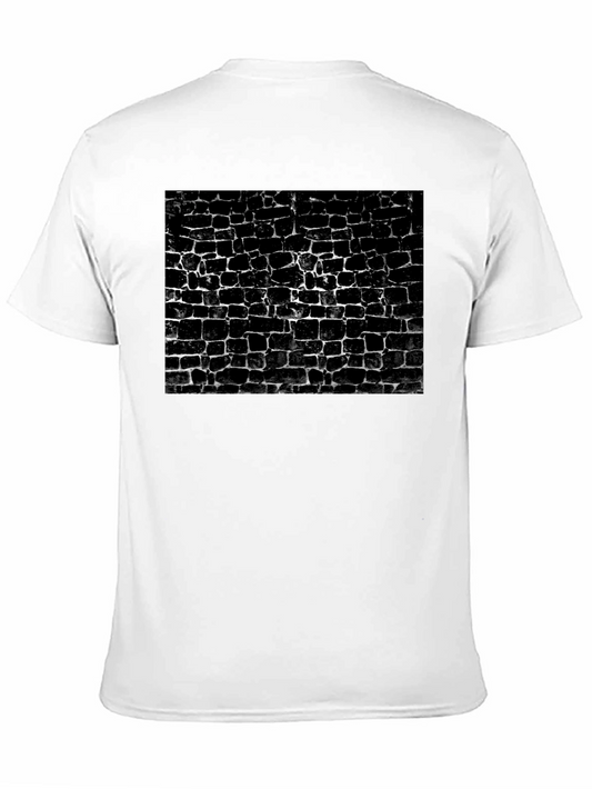 Camiseta Negra Estampado Muro Ladrillo Abstracto Casual Hombre