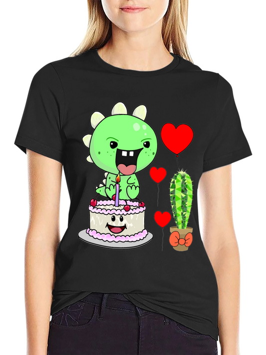 Camiseta Negra con Diseño de Dinosaurio Cumpleañero