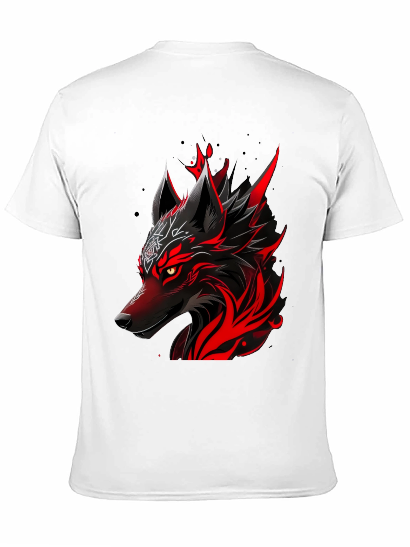 Camiseta Negra con Diseño de Lobo Rojo Intenso