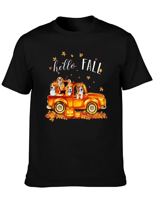 Camiseta Negra Hello Fall con Diseño de Perros