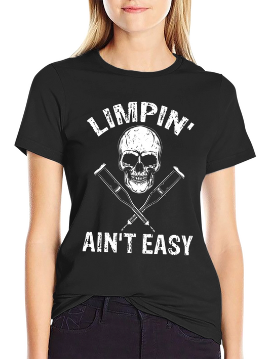 Camiseta Negra Calavera y Muletas - Limpin Aint Easy