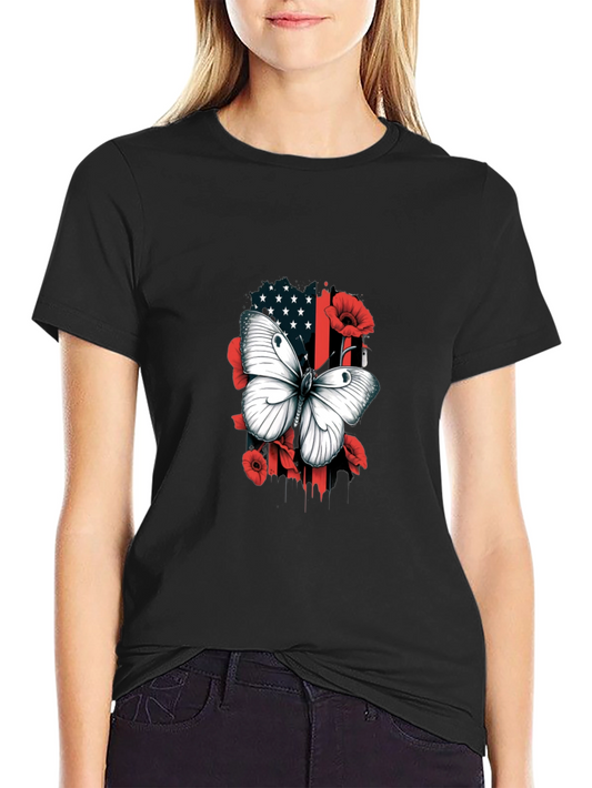 Camiseta Hombre con Mariposa y Diseño Floral Patriótico