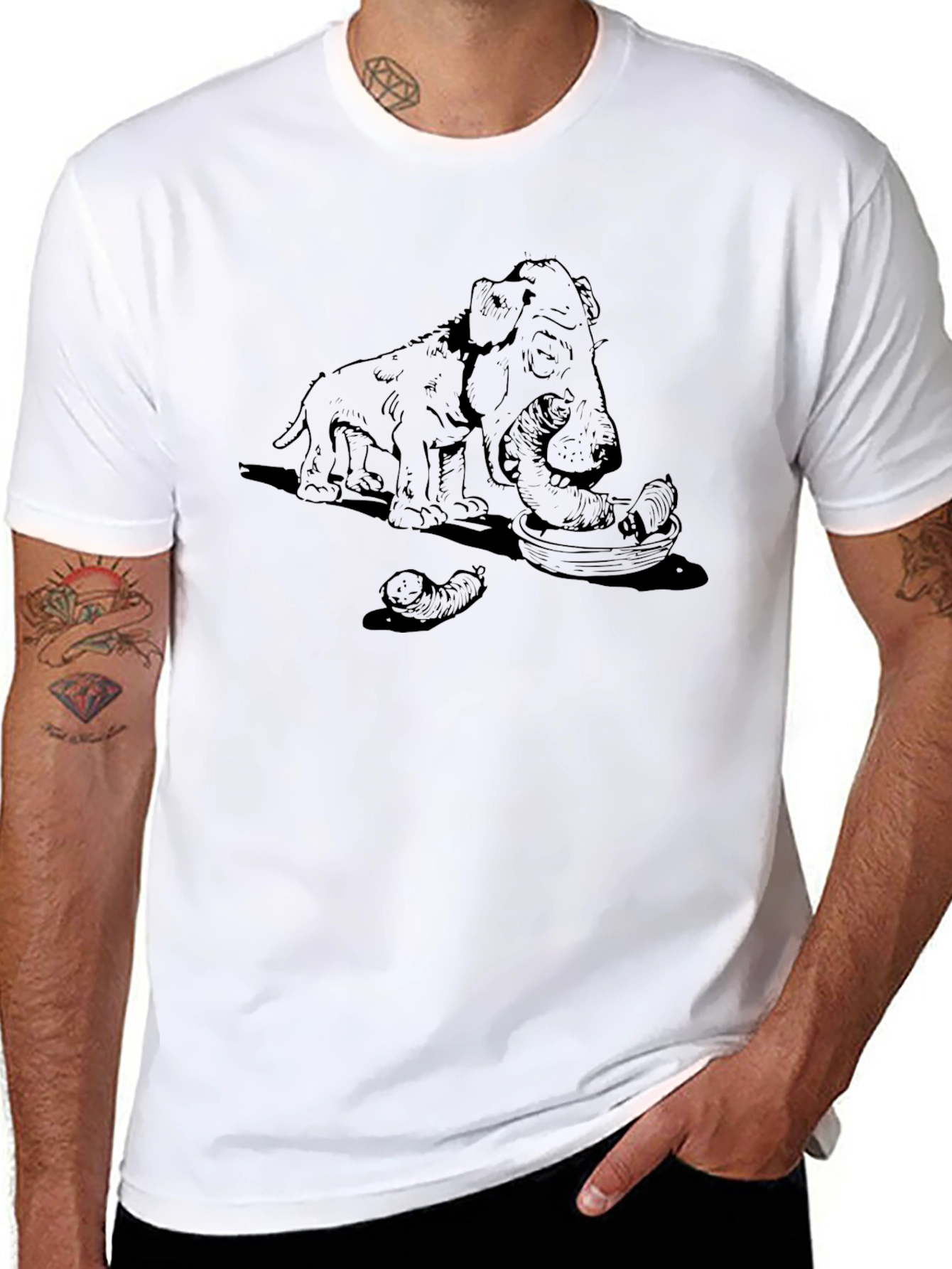 Camiseta Negra con Diseño Perro y Salchichas