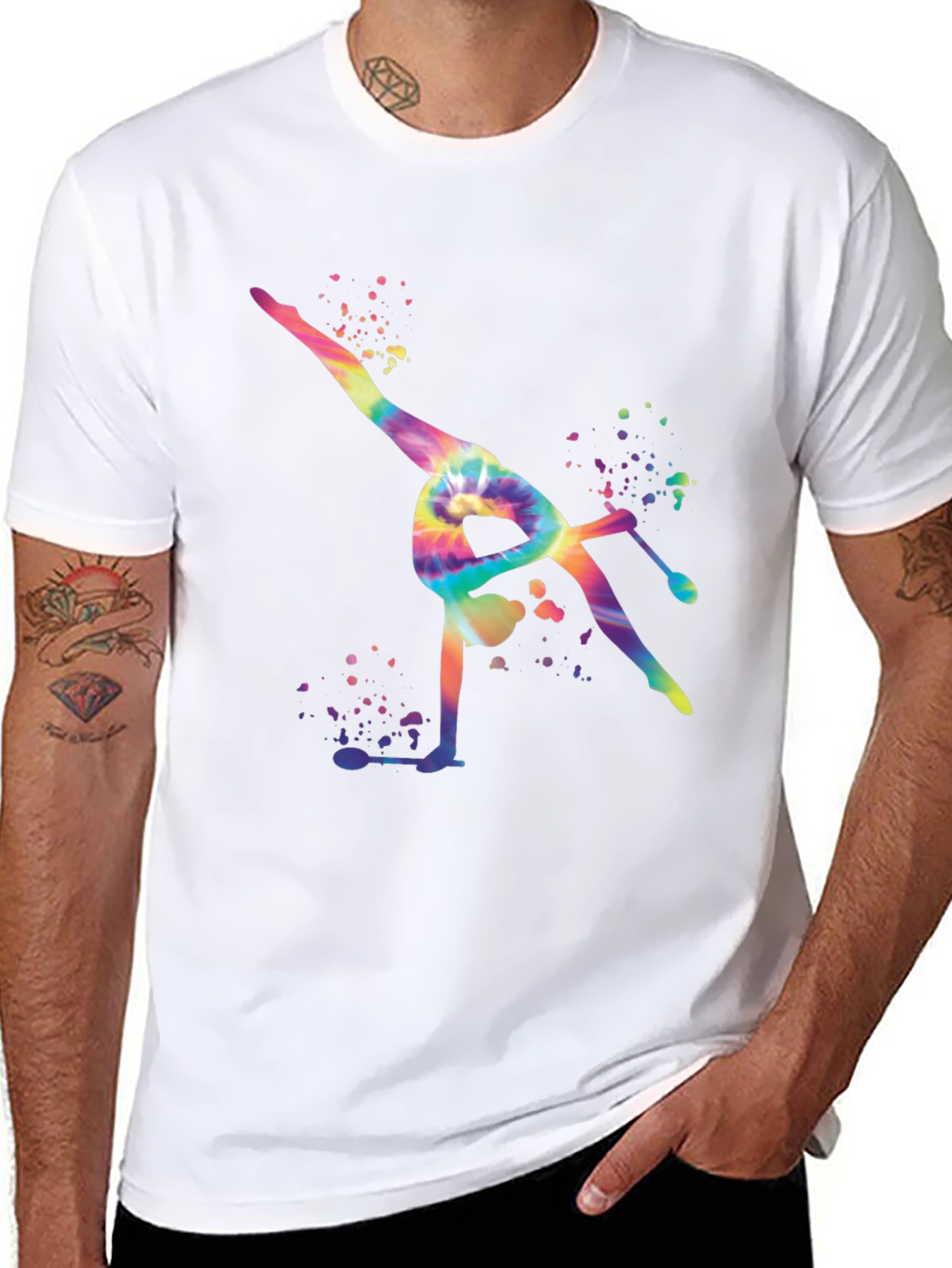 Camiseta Negra con Diseño de Gimnasta Tie-Dye