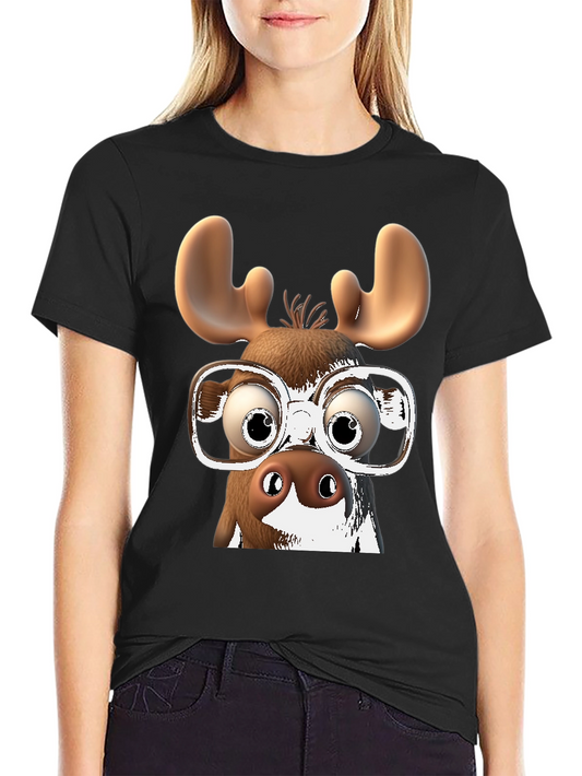 Camiseta Negra con Diseño de Alce Divertido