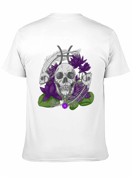 Camiseta Estampada: Calavera Flores y Signo Piscis