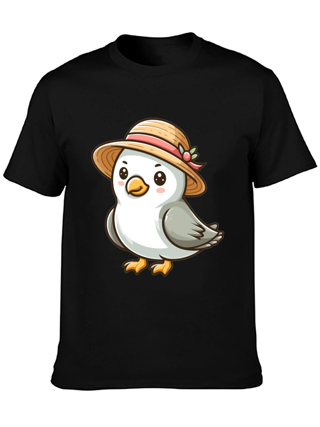 Camiseta Negra con Adorable Pajarito con Sombrero