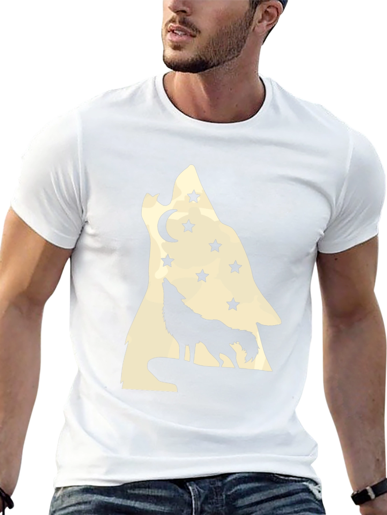 Camiseta Negra Hombre Lobo Aullando a la Luna
