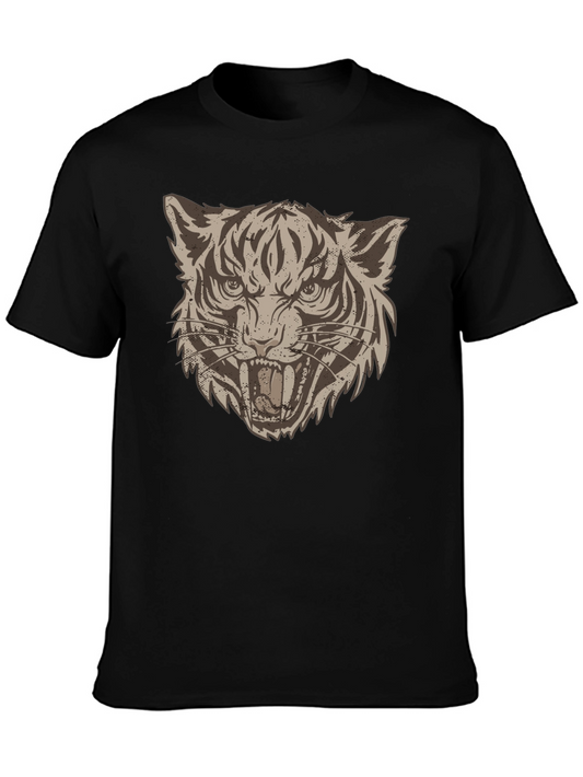 Camiseta Negra con Estampado de Tigre Rugiente