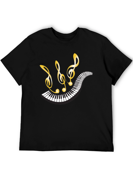 Camiseta Negra con Diseño Musical Piano y Notas