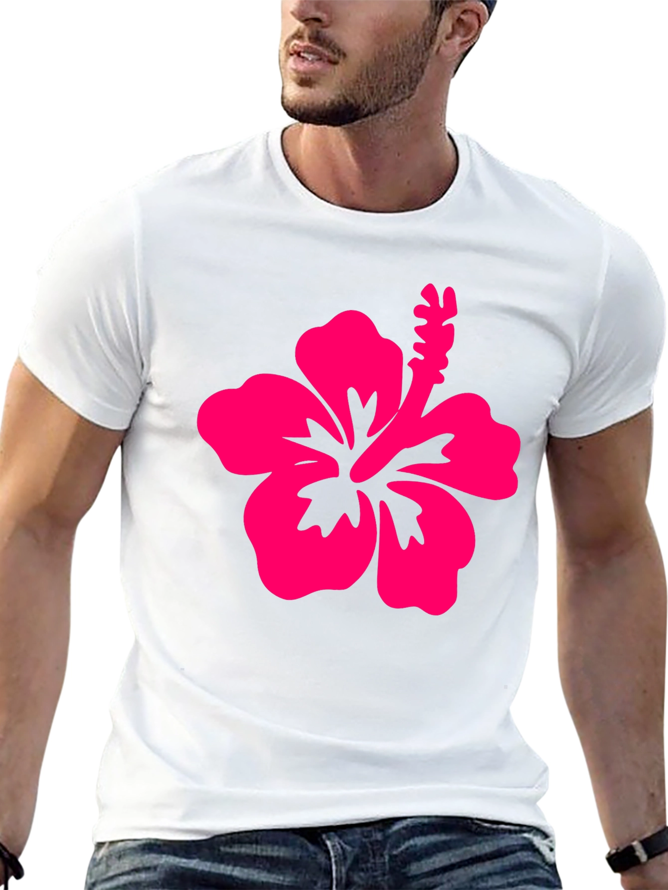 Camiseta Negra con Hibisco Rosa